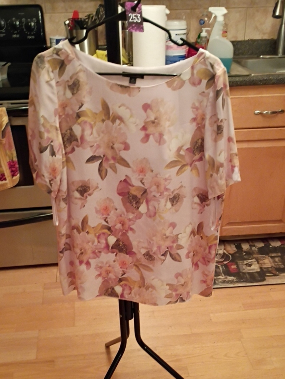 Brooks Brothers Pastel Floral Scoop-Neck Blouse in Lavender, Pink and Cream